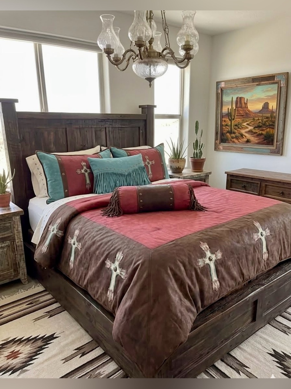 H&H Designs Western Cross Super Queen Comforter & Bolster Pillow Set
